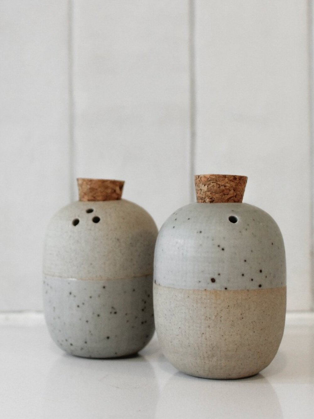 NWT Rounded Salt & Pepper Shakers with Cork Stopper